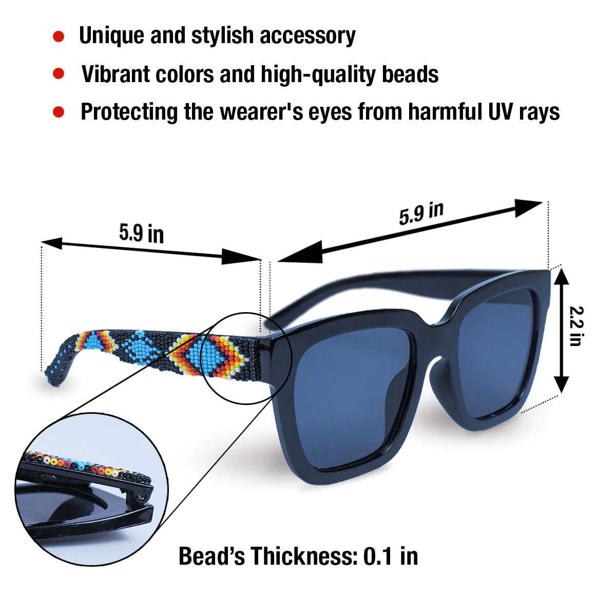 SALE 50% OFF - Black Dusk Handmade Beaded Sunglasses SG02