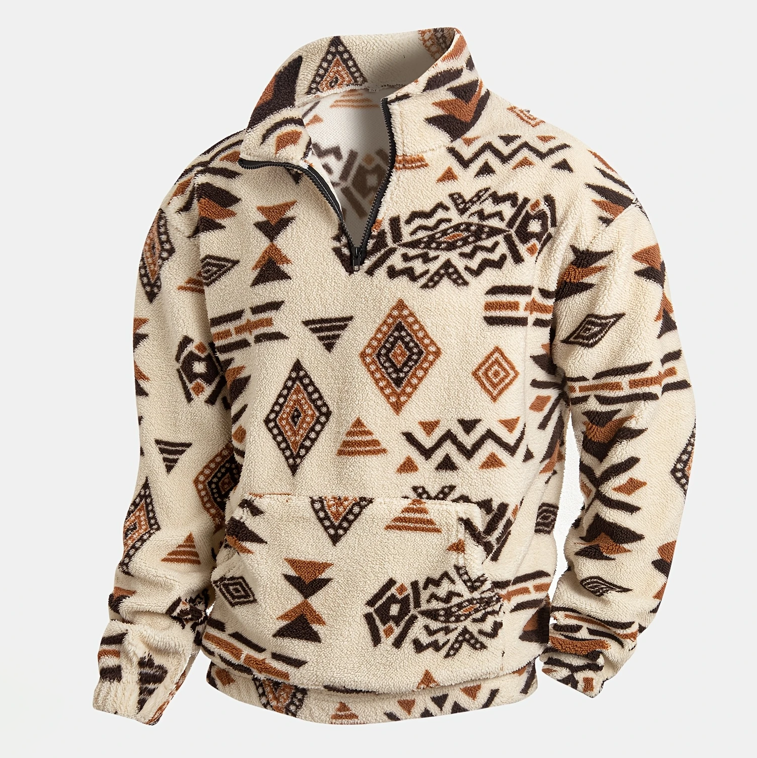 Native American Tribal Fleece Sweatshirt – Half Zip Stand Collar Pullover