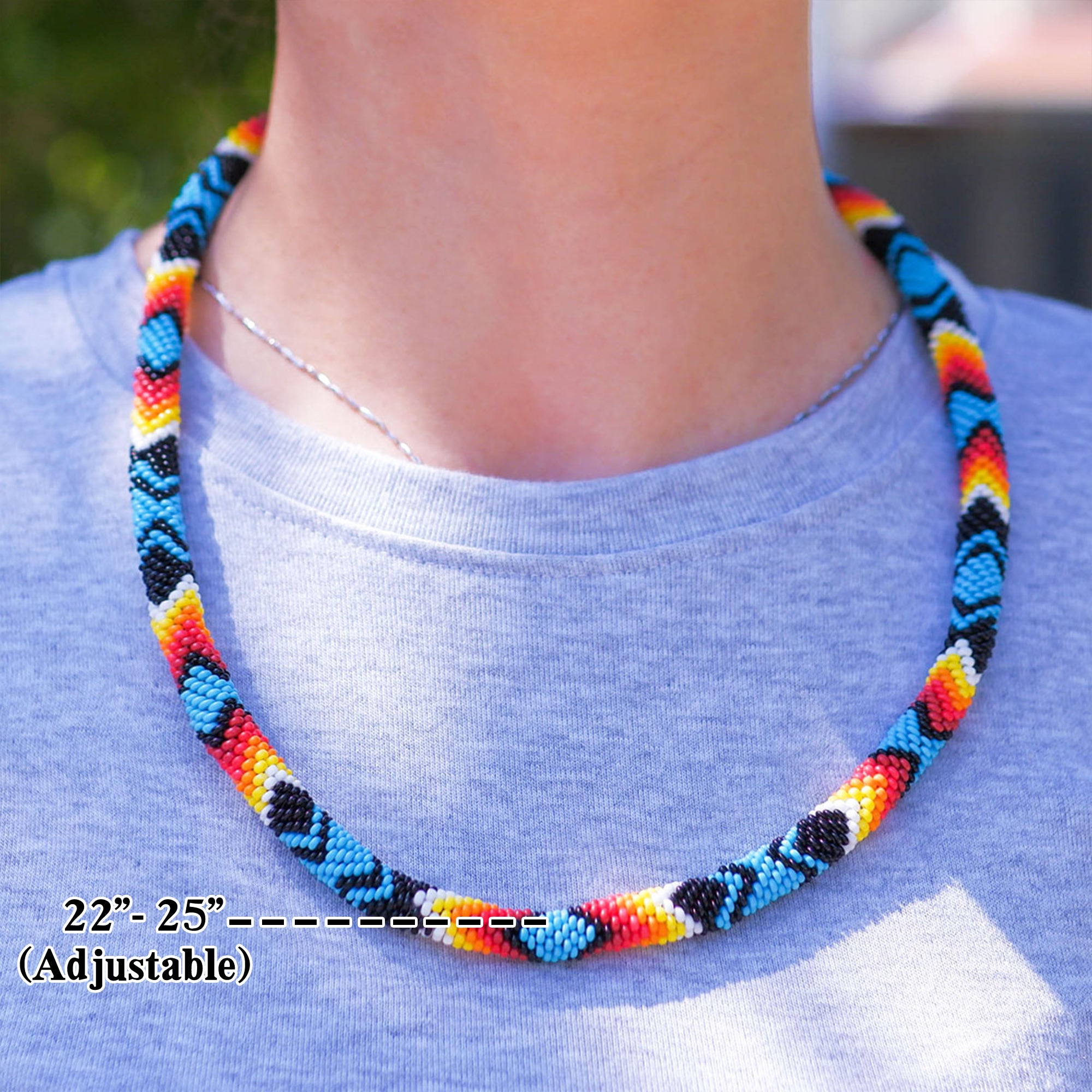 SALE OFF 50% - Unisex Dark Blue Pattern Beaded Handmade Necklace Native American Style