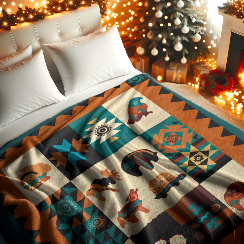 Native American Spirit Animals Patchwork Quilt Soft and Warm Fleece Blanket