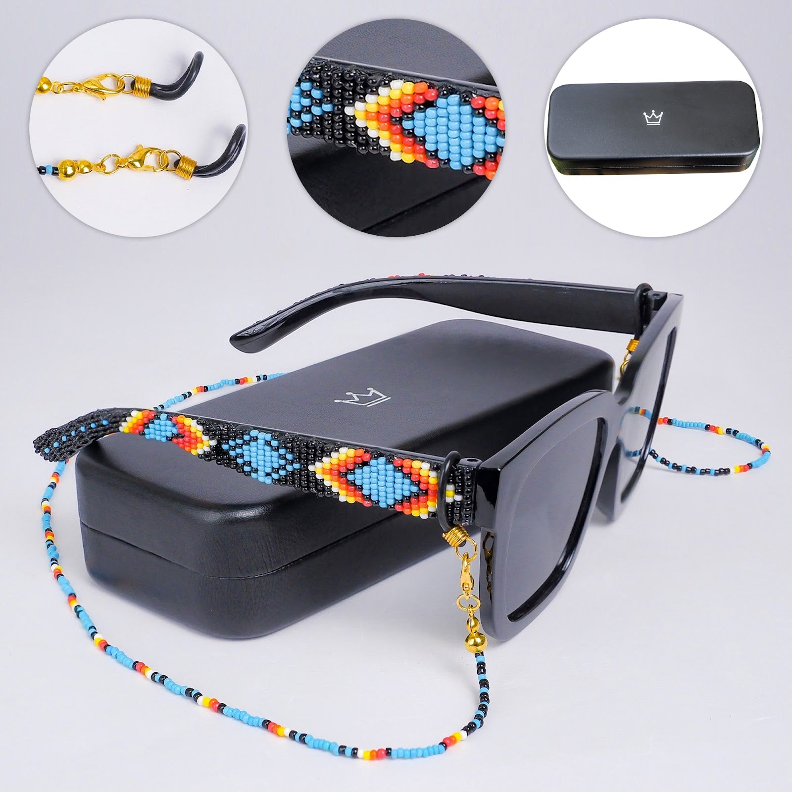 SALE 50% OFF - Dark Blue Pattern Handmade Beaded Sunglasses SG01