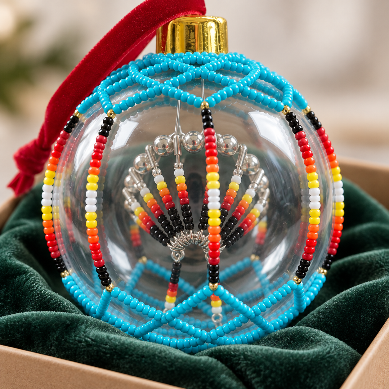 Turquoise Beaded Christmas Ornament - Handcrafted Holiday Decor Gift