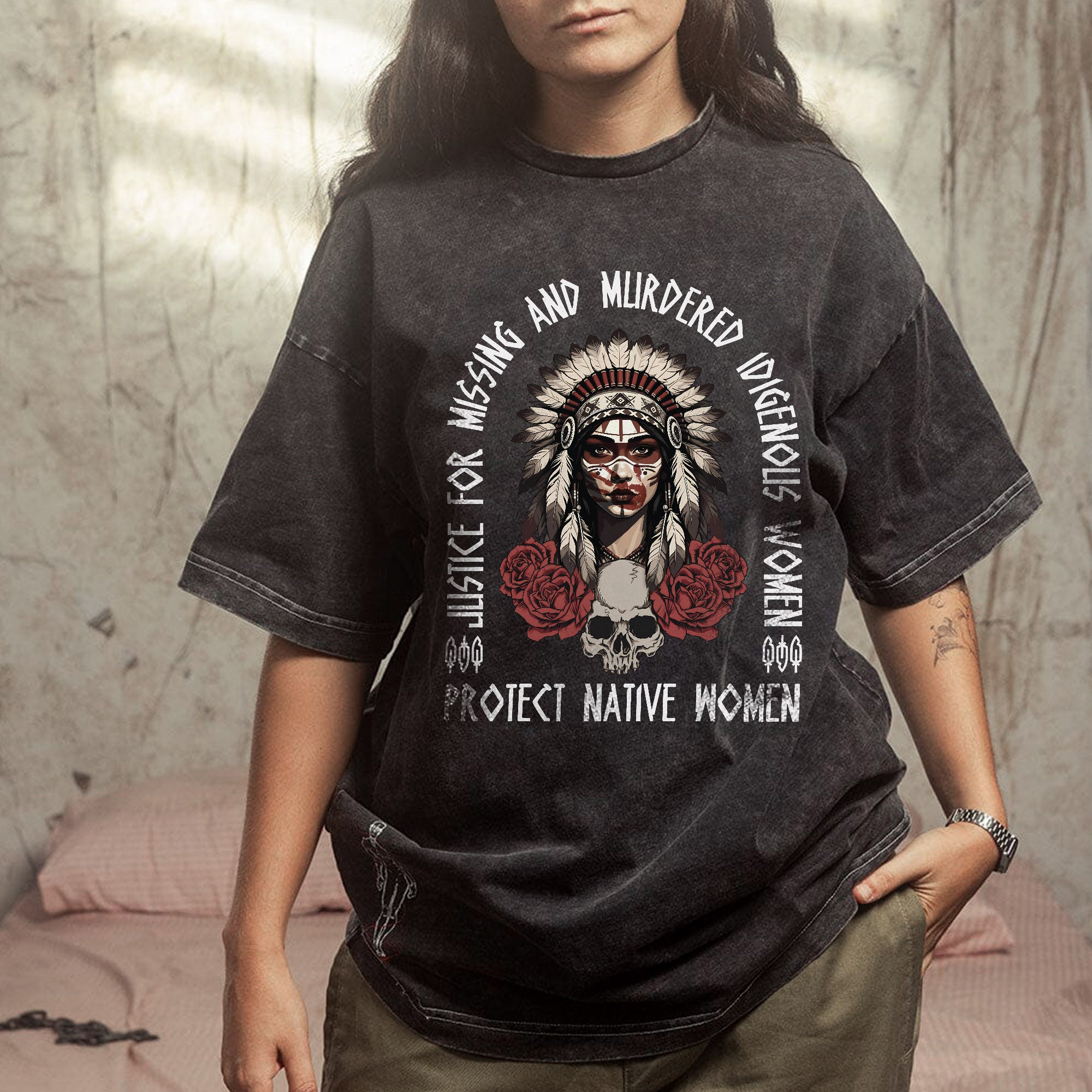 Justice For MMIW - Protect Native Women Unisex Mineral Washed T-Shirt