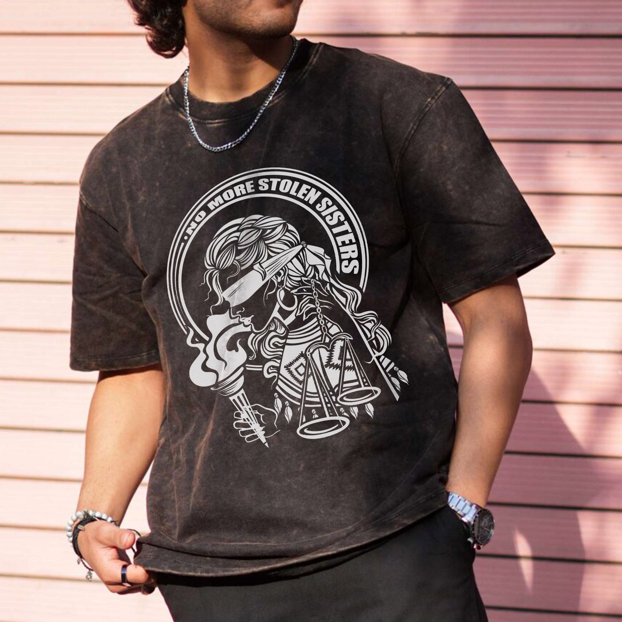 No More Stolen Sisters - Indigenous Women Unisex Mineral Washed T-Shirt