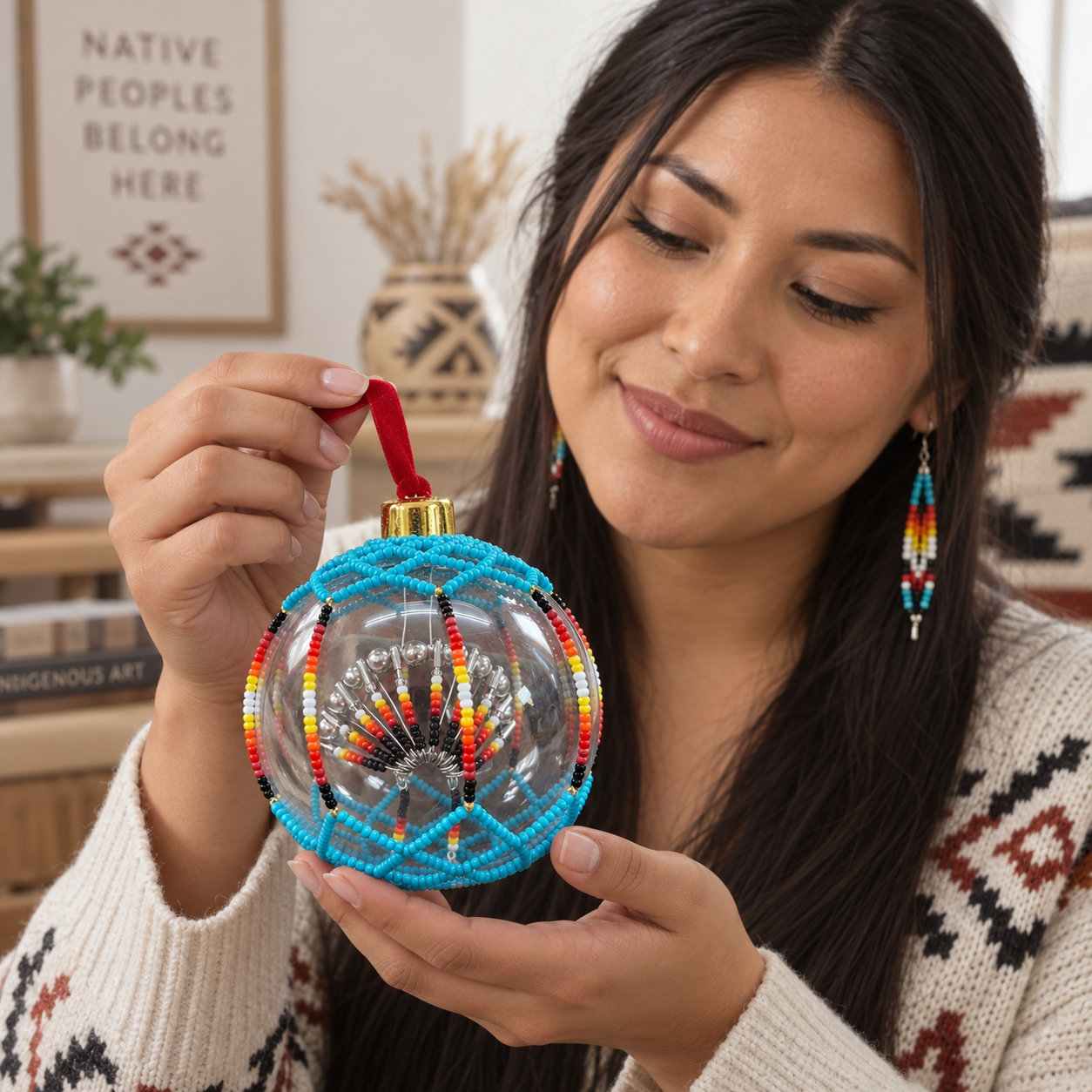 Turquoise Beaded Christmas Ornament - Handcrafted Holiday Decor Gift