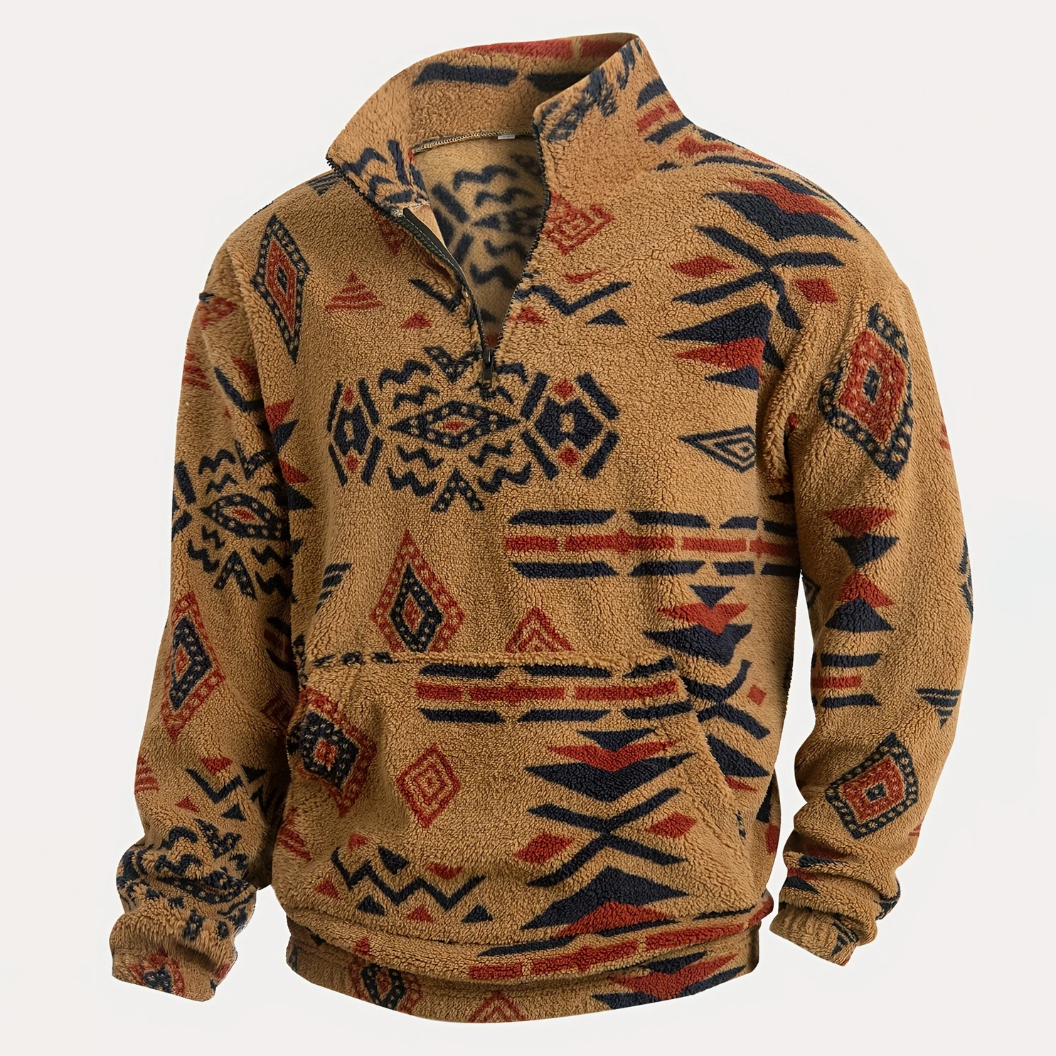 Native American Tribal Fleece Sweatshirt – Half Zip Stand Collar Pullover