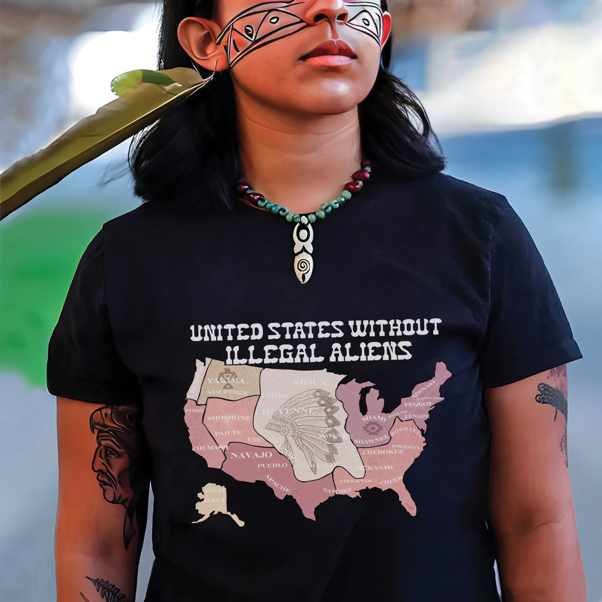 United States Without Illegal Aliens - Unisex T-Shirt/T-Shirt V-Neck/Hoodie/Sweatshirt - NO ONE IS ILLEGAL ON STOLEN LAND
