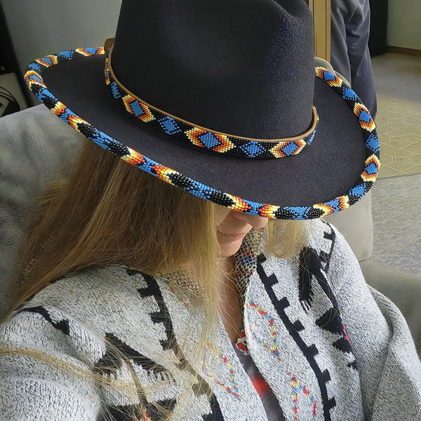 SALE 50% OFF - Dark Blue Pattern Fedora Hatband for Men Women