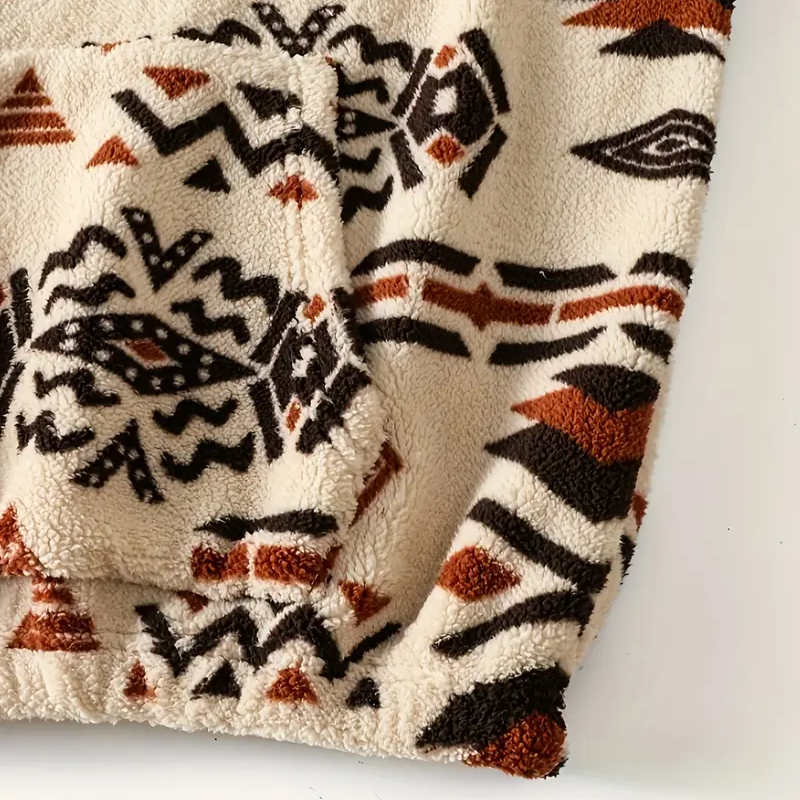 Native American Tribal Fleece Sweatshirt – Half Zip Stand Collar Pullover