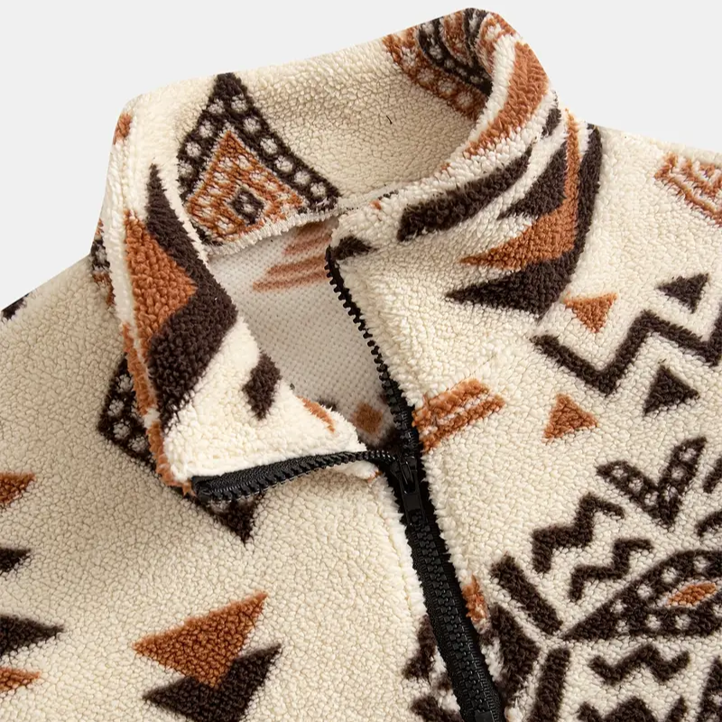 Native American Tribal Fleece Sweatshirt – Half Zip Stand Collar Pullover
