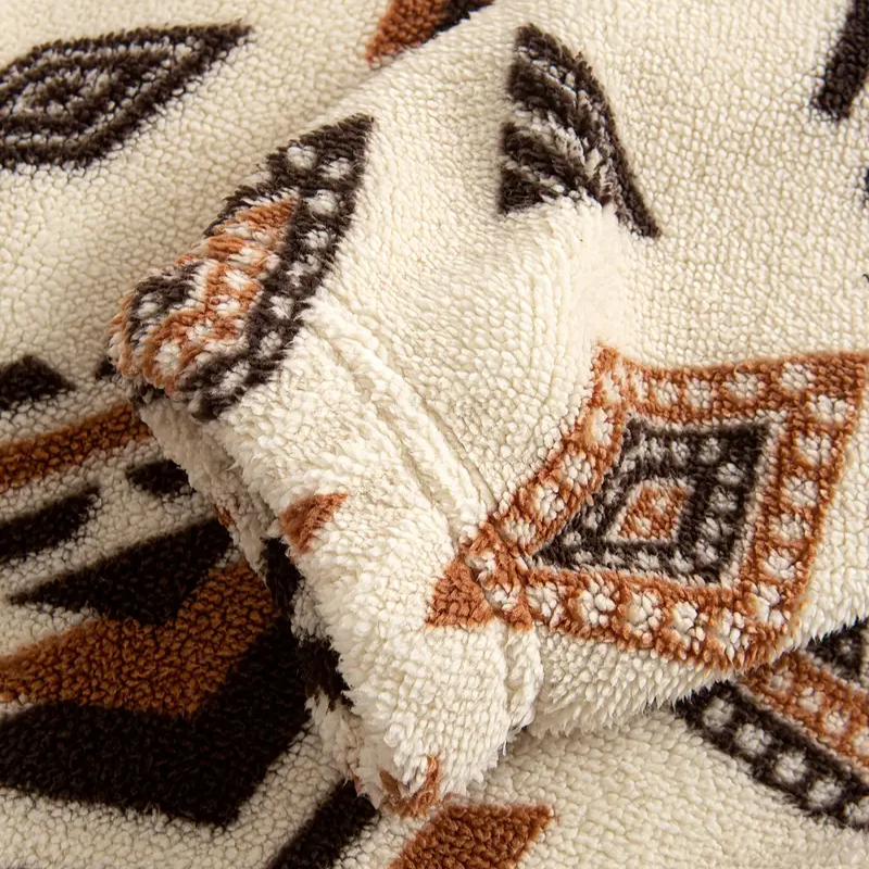 Native American Tribal Fleece Sweatshirt – Half Zip Stand Collar Pullover