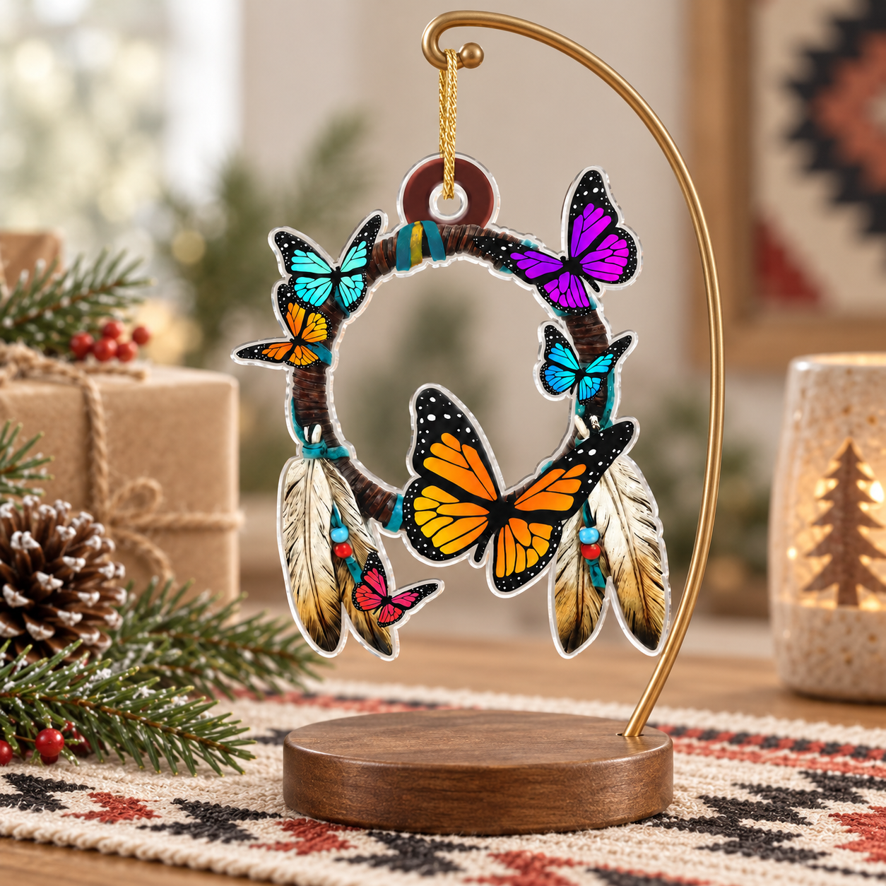 Monarch Butterfly Dreamcatcher Ornament - Unique Gift Decor Flat Acrylic