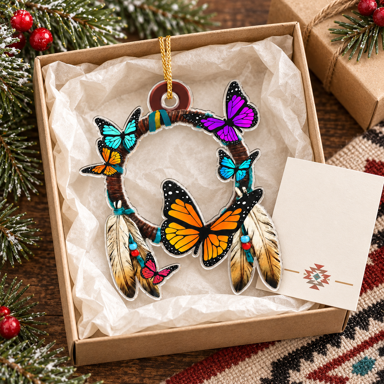 Monarch Butterfly Dreamcatcher Ornament - Unique Gift Decor Flat Acrylic