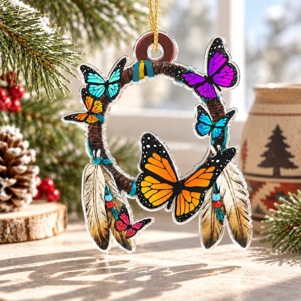 Monarch Butterfly Dreamcatcher Ornament - Unique Gift Decor Flat Acrylic
