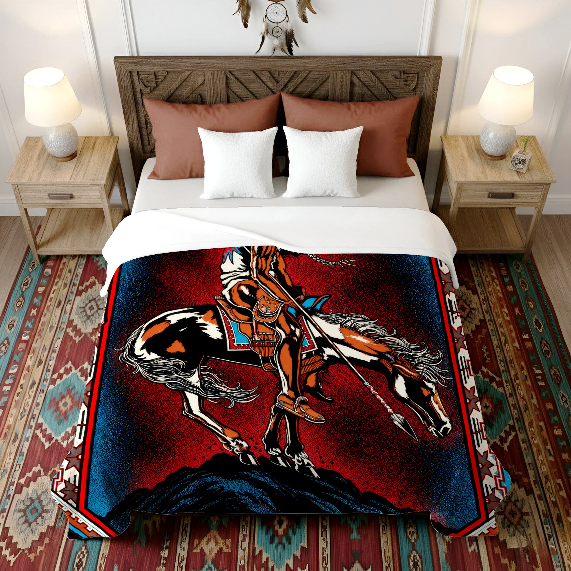 Native Warrior Horse Art Soft And Warm Premium Fleece Blanket