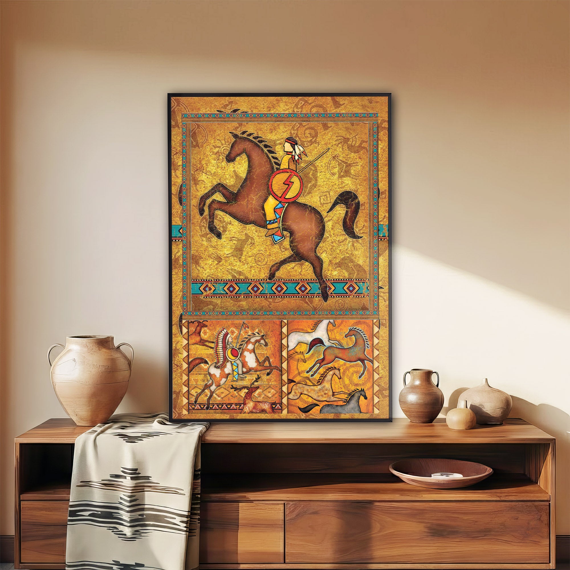 The Orange Native American Horse Poster/Canvas