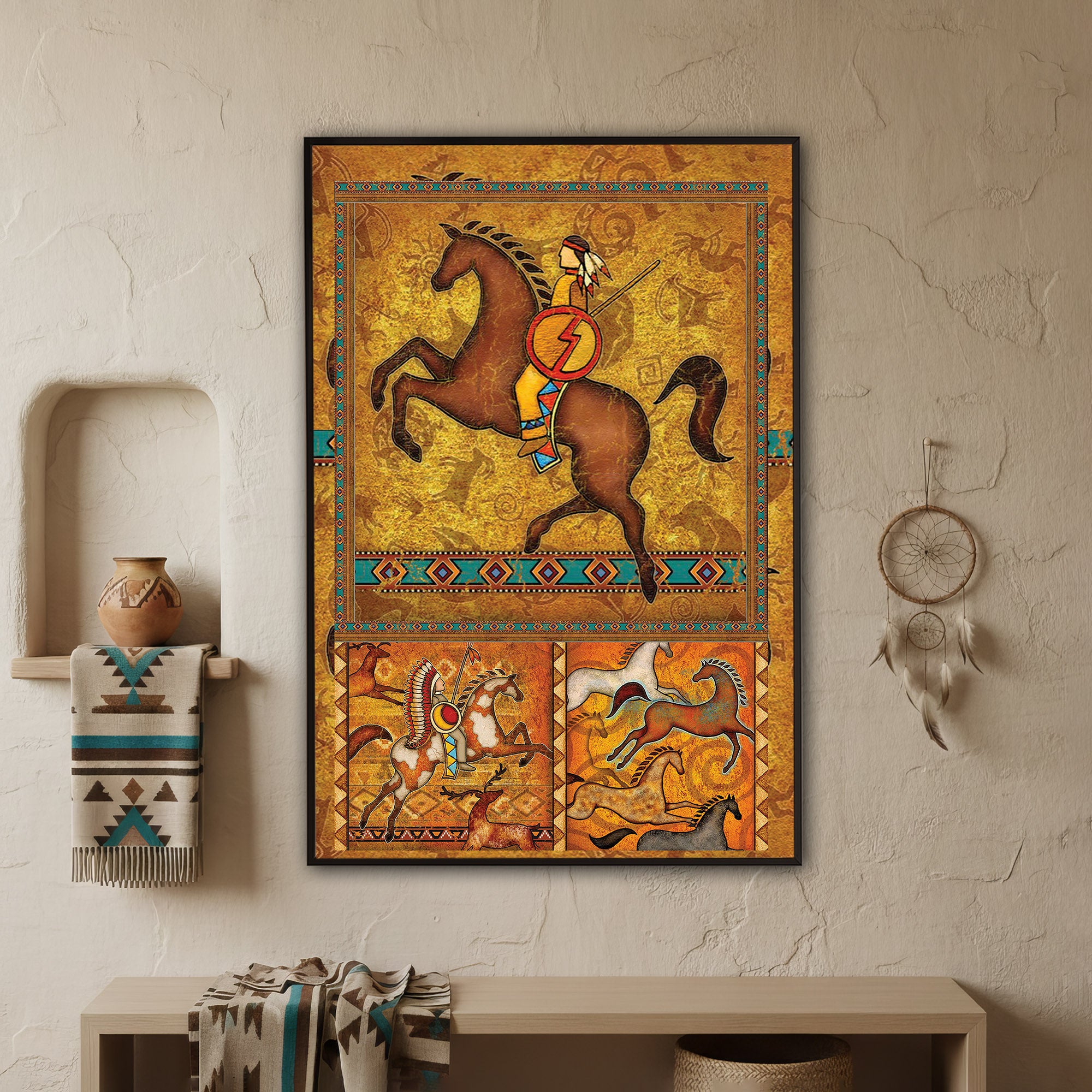 The Orange Native American Horse Poster/Canvas