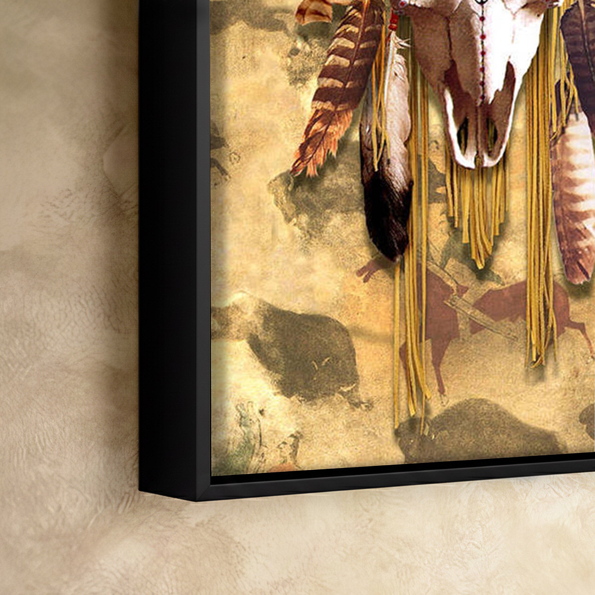 Buffalo Head Skull Feather Mark Poster/Canvas