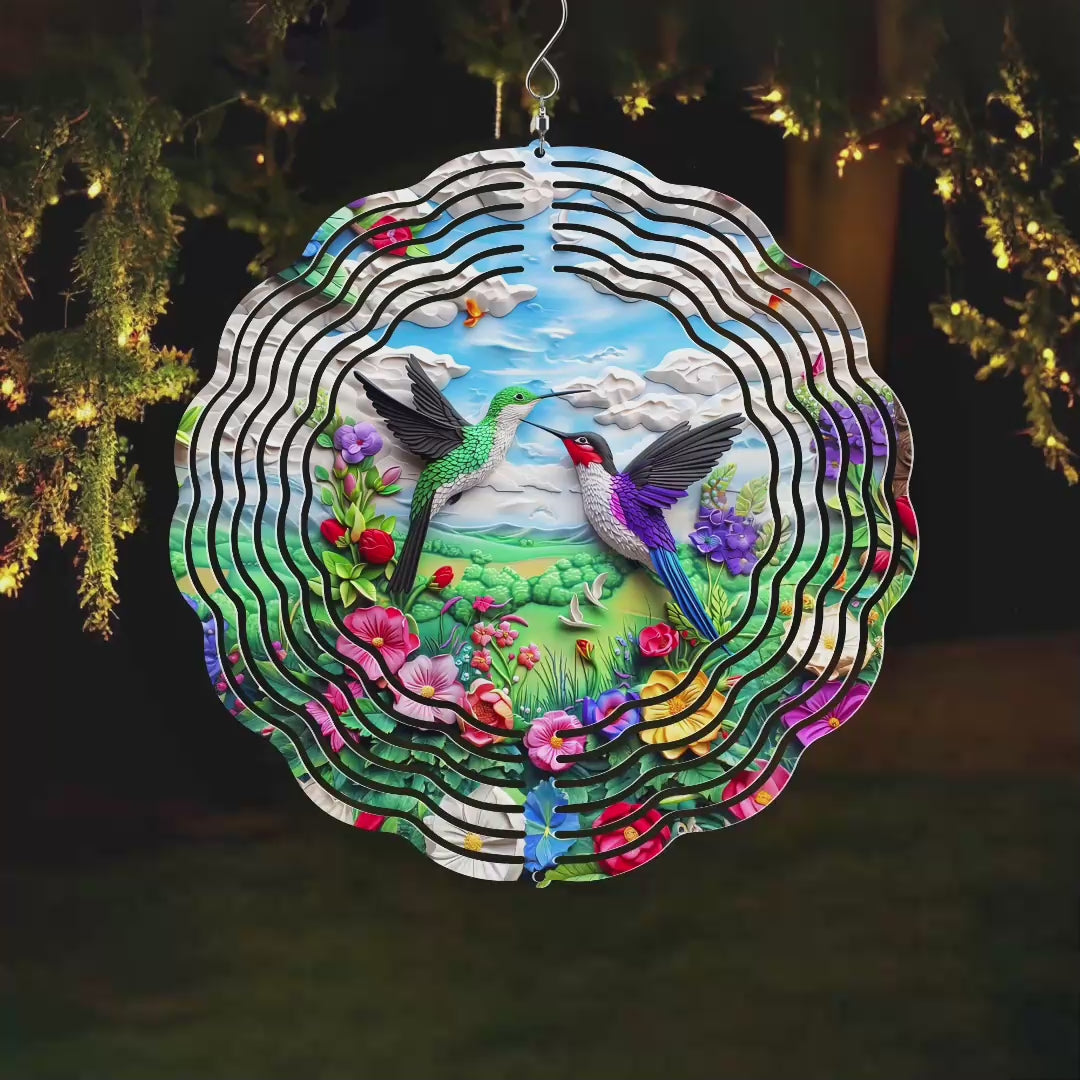 Colorful Native American Hummingbirds Wind Spinner