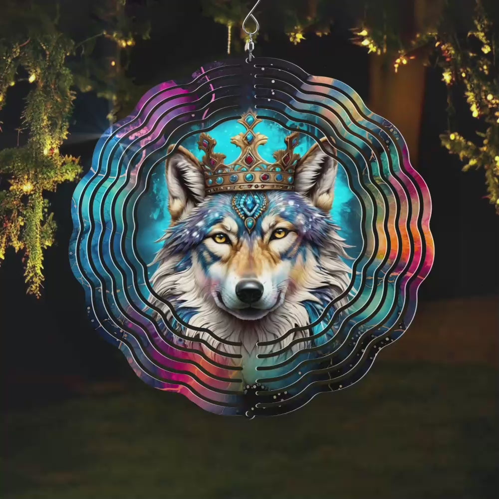 Colorful Native American Wolf Wind Spinner 002