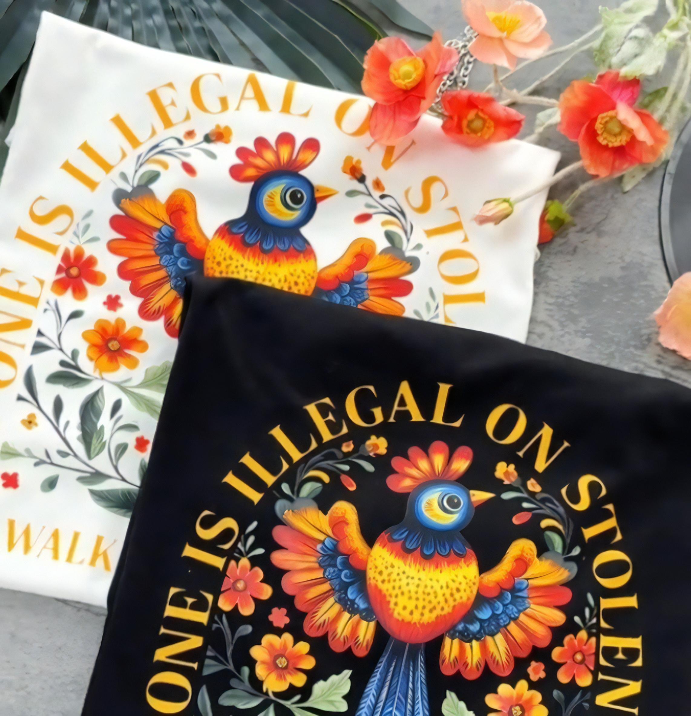 No One Is Illegal On Stolen Land. We Walk On Native Land - Two Sides - Red -  Unisex T-Shirt/Hoodie/Sweatshirt