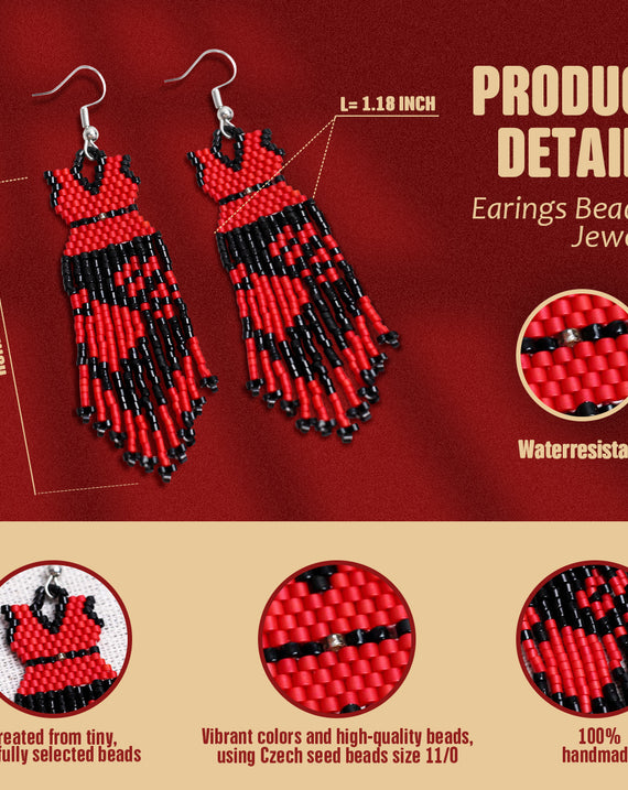 SALE 50% OFF - Native American Beaded Dress Earrings - Red and Black