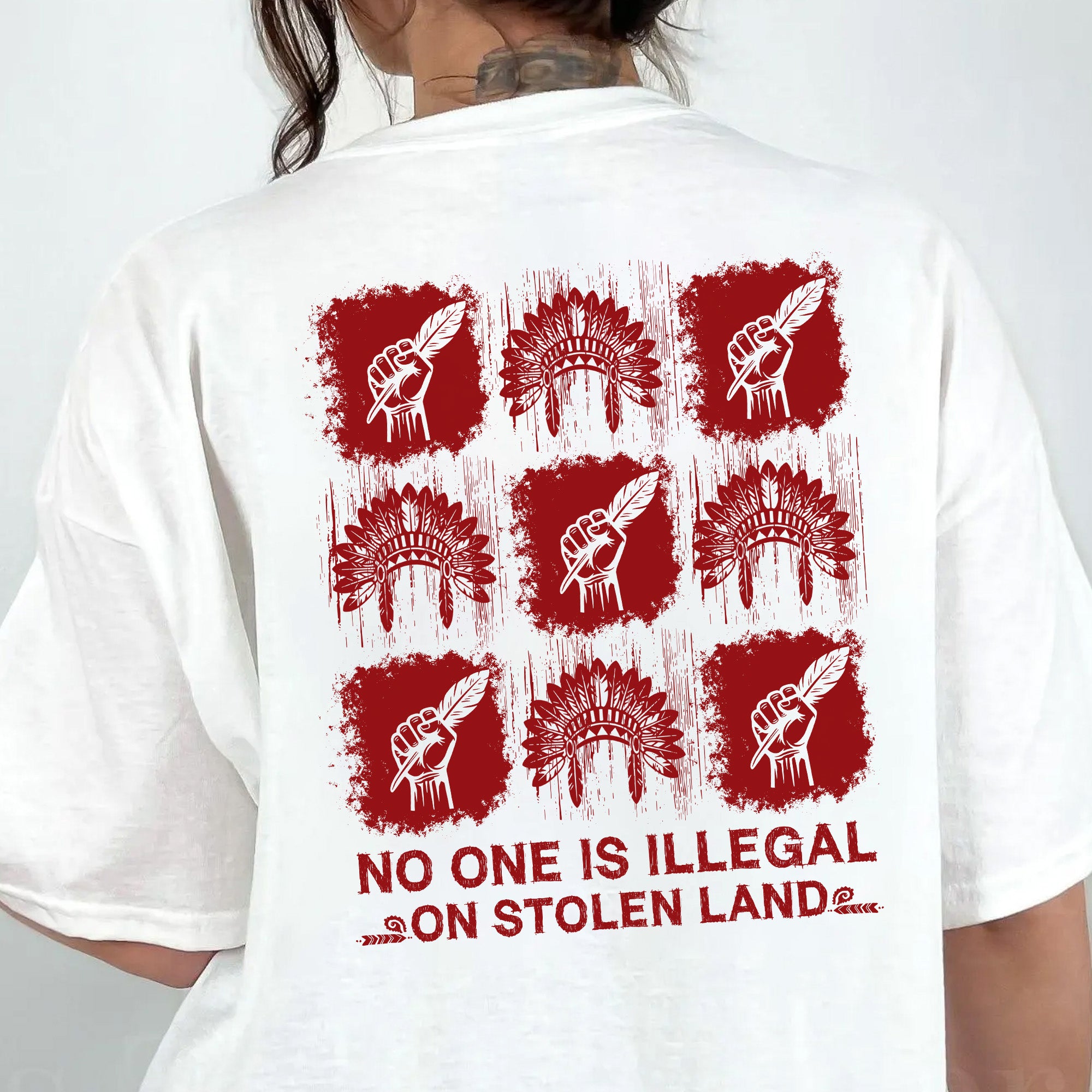 [Two Sides] No One Is Illegal On Stolen Land - Unisex T-Shirt/T-Shirt V-Neck/Hoodie/Sweatshirt N100