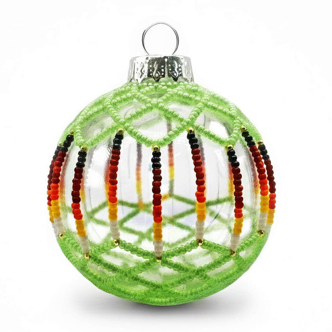 Green Beaded Ornament Handcrafted Holiday Decor Gift