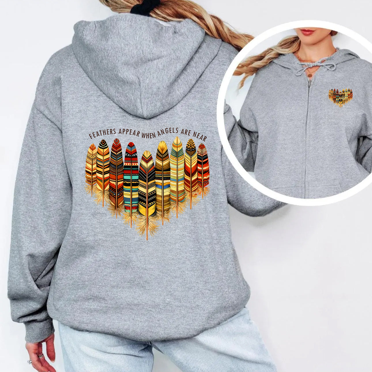 [Two Sides] Feathers Appear When Angels Are Near – Indigenous Women Native American Unisex Tank Top/Long Sleeve/Hoodie Zip