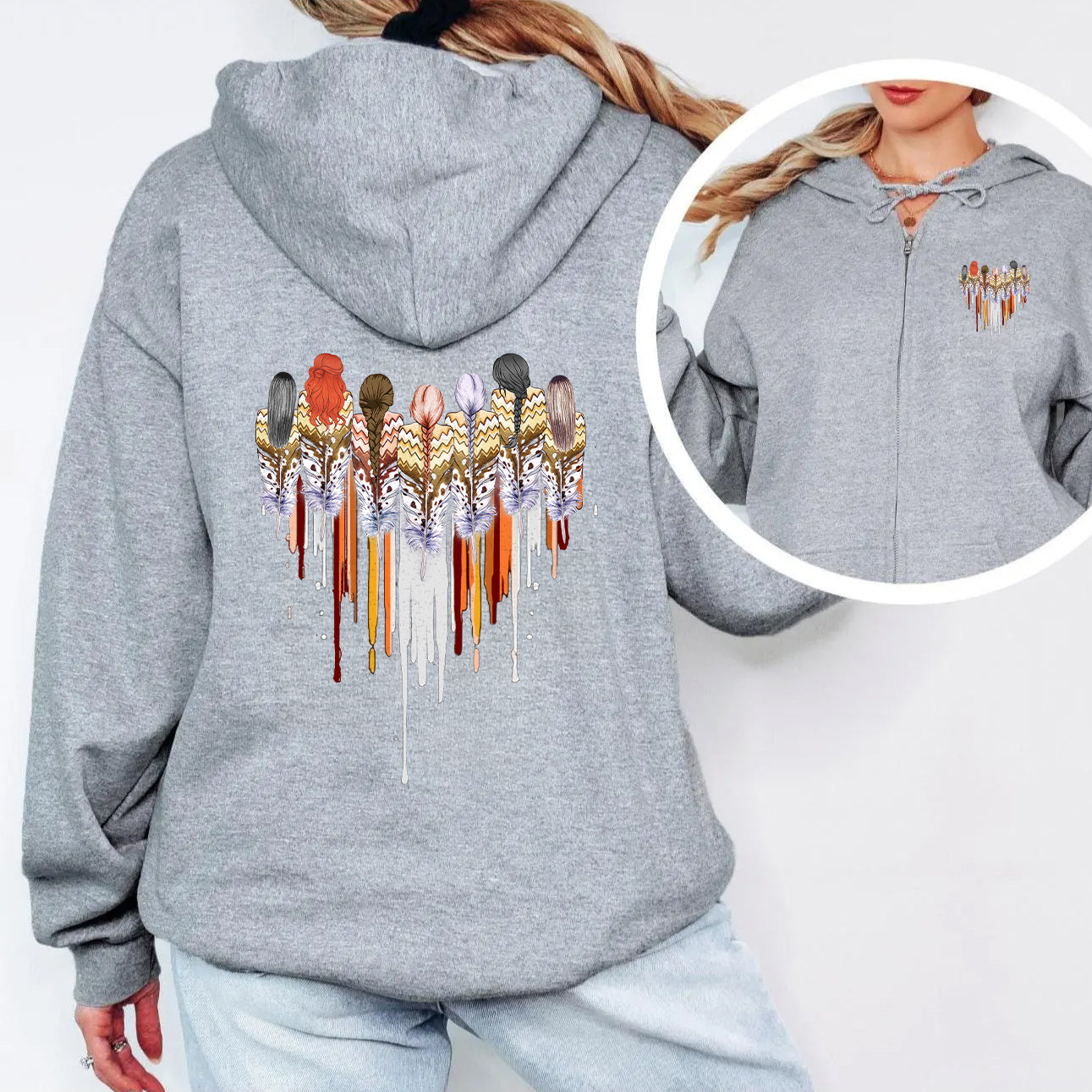 [Two Sides] Native American Feather Heart Indigenous Women Unisex Tank Top/Long Sleeve/Hoodie Zip