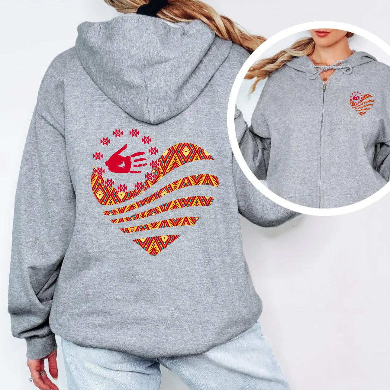 [Two Sides] Red Hand Heart of Culture Native American Unisex Tank Top/Long Sleeve/Hoodie Zip