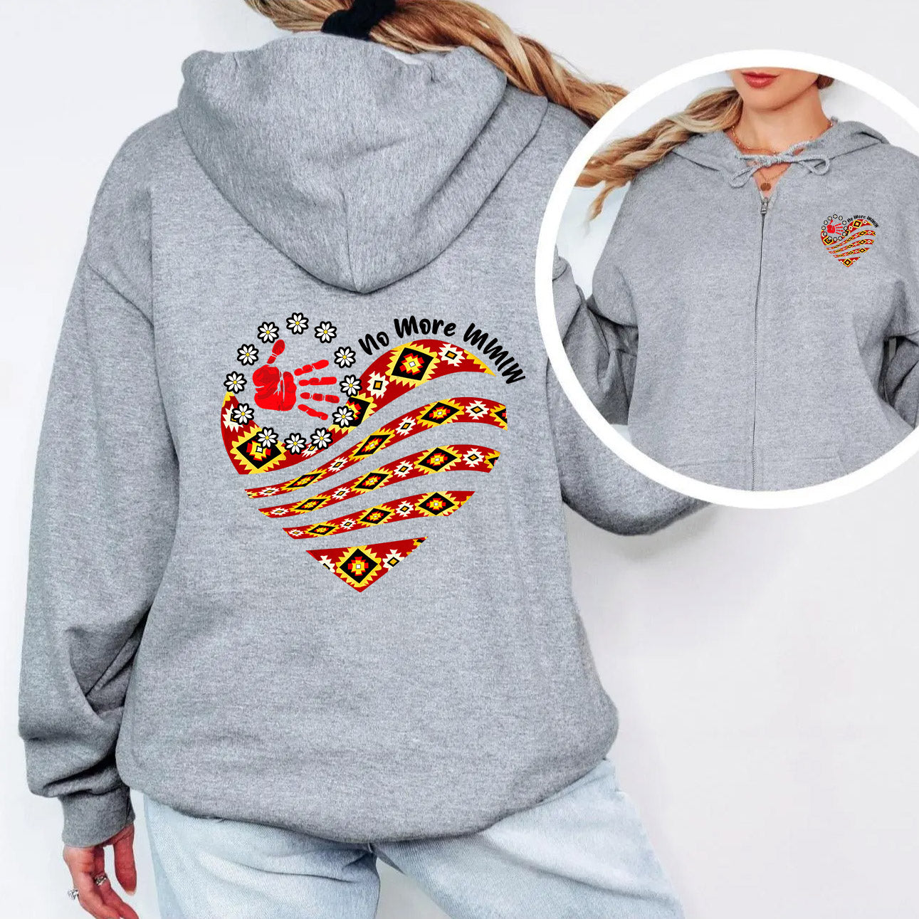 [Two Sides] No More MMIW Tank Top - Native American Heart and Red Hand Unisex Tank Top/Long Sleeve/Hoodie Zip