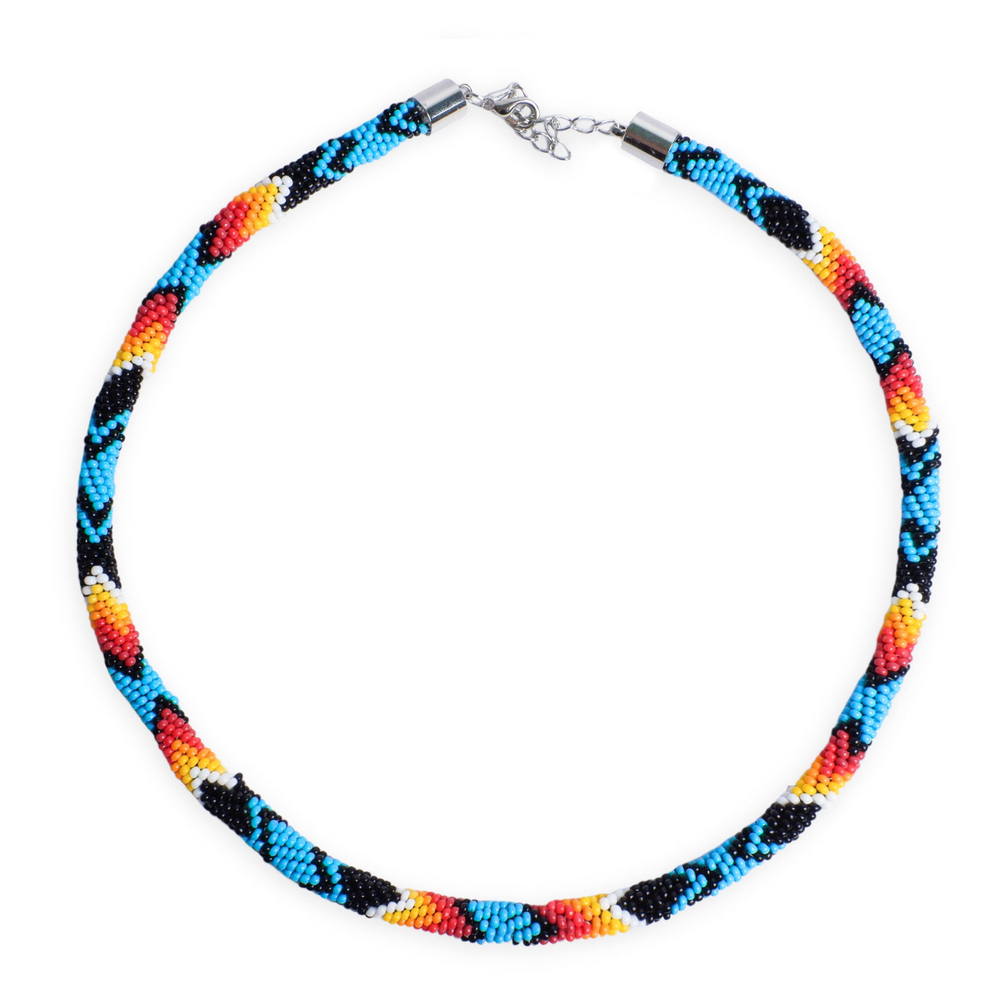 SALE OFF 50% - Unisex Dark Blue Pattern Beaded Handmade Necklace Native American Style