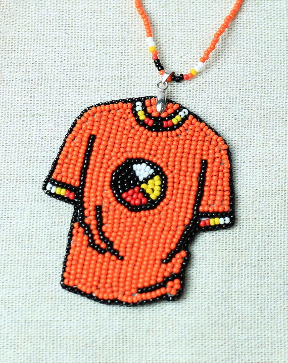 (SALE 50% OFF) Handcrafted Beaded Necklace in the Shape of an Orange Shirt