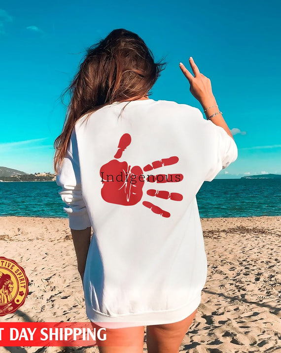 MMIW Indigenous Woman Red Hand Unisex Back T-Shirt/Hoodie/Sweatshirt 014