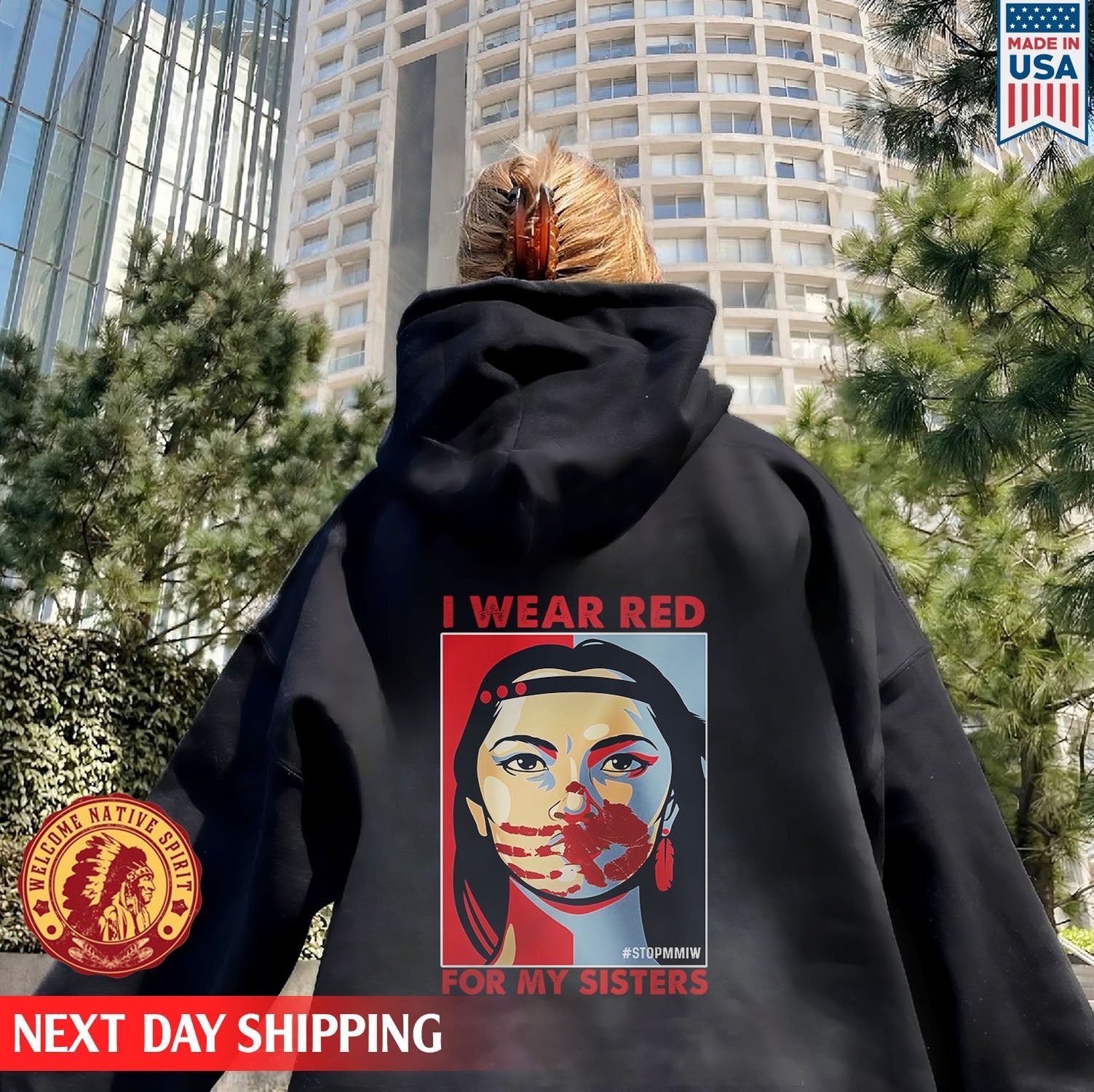 I Wear Red For My Sister Woman MMIW Red Hand Unisex Back T-Shirt/Hoodie/Sweatshirt