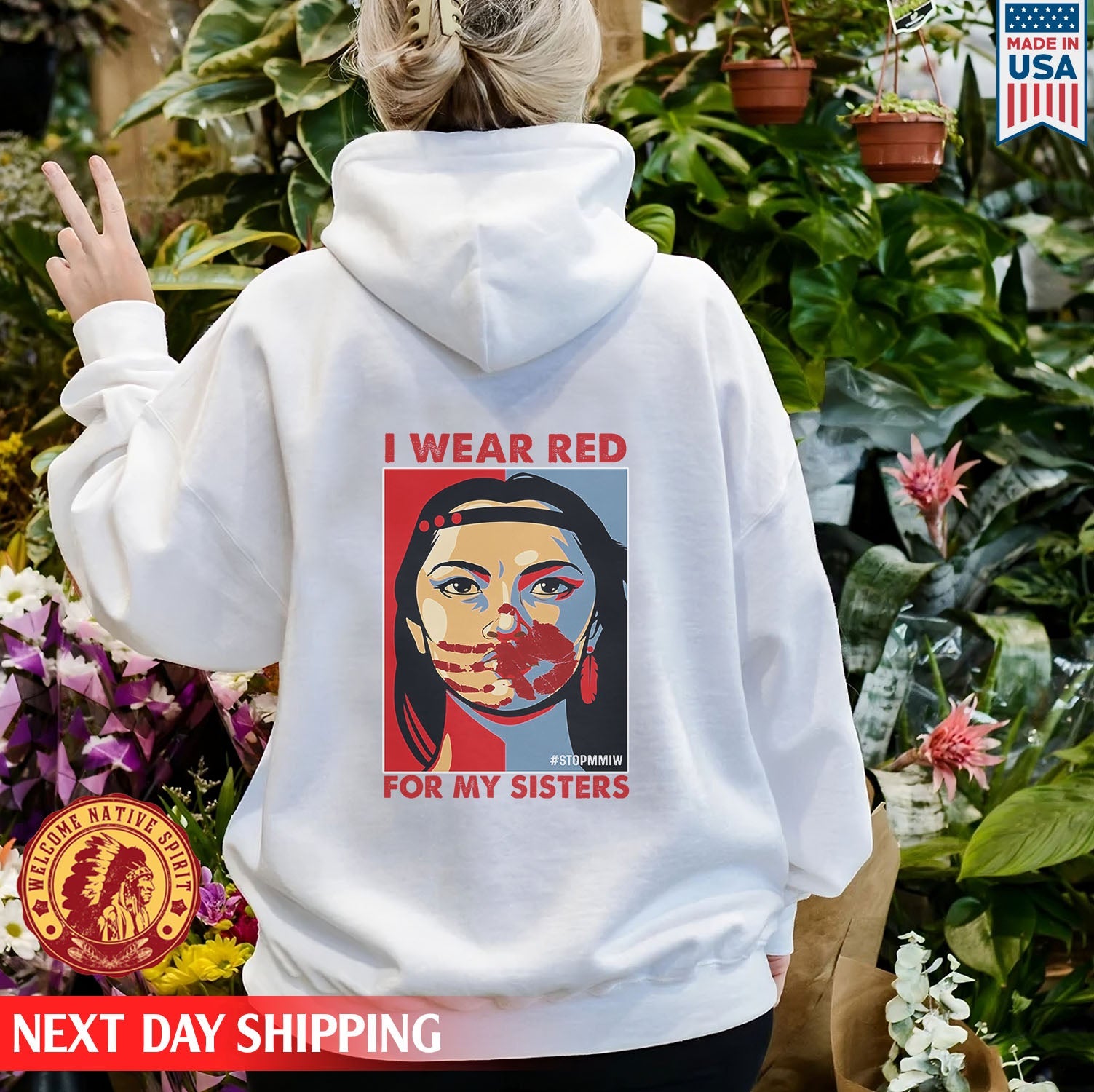 I Wear Red For My Sister Woman MMIW Red Hand Unisex Back T-Shirt/Hoodie/Sweatshirt