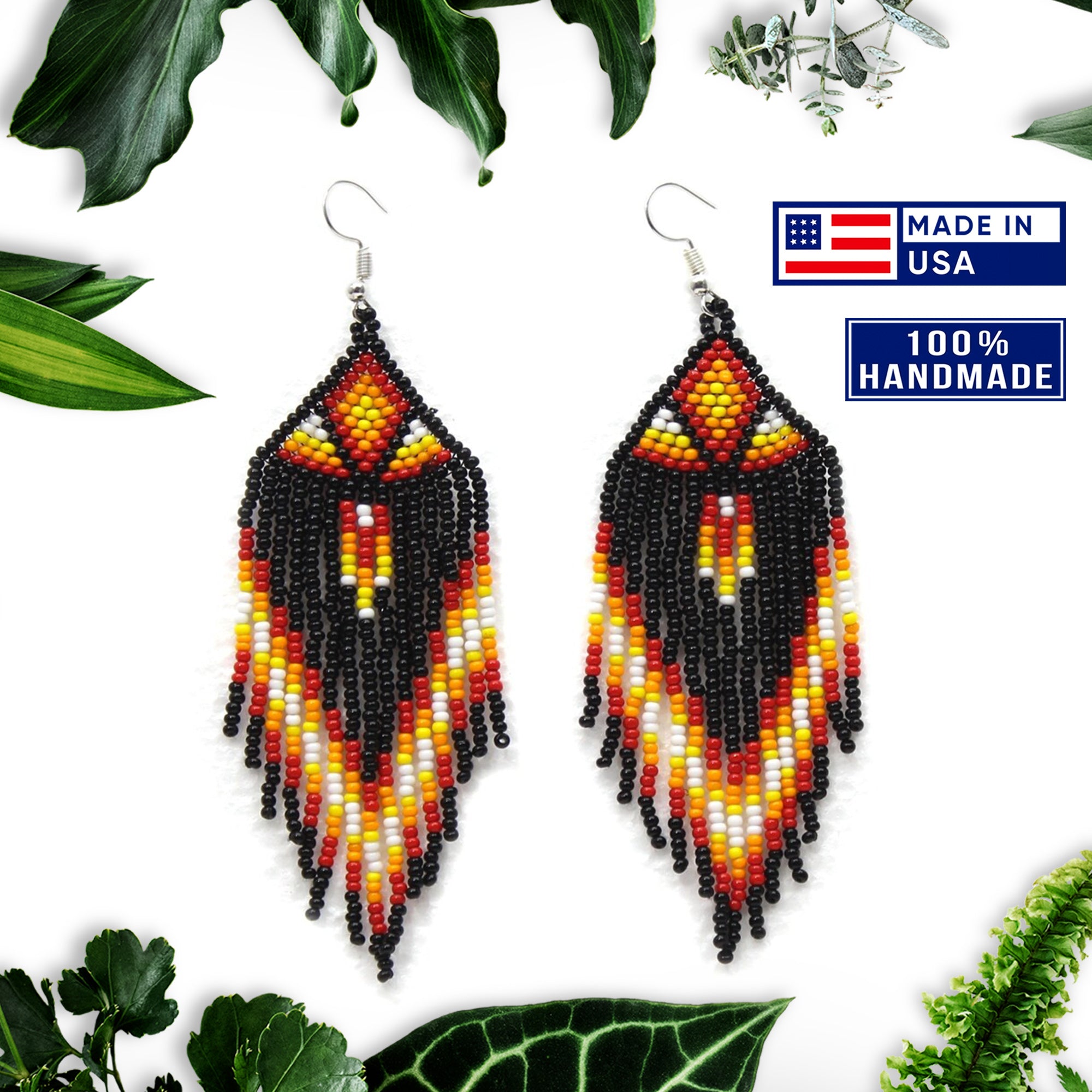 SALE 50% OFF - Black Sun Colors Hook Pattern Beaded Handmade Earrings For Women