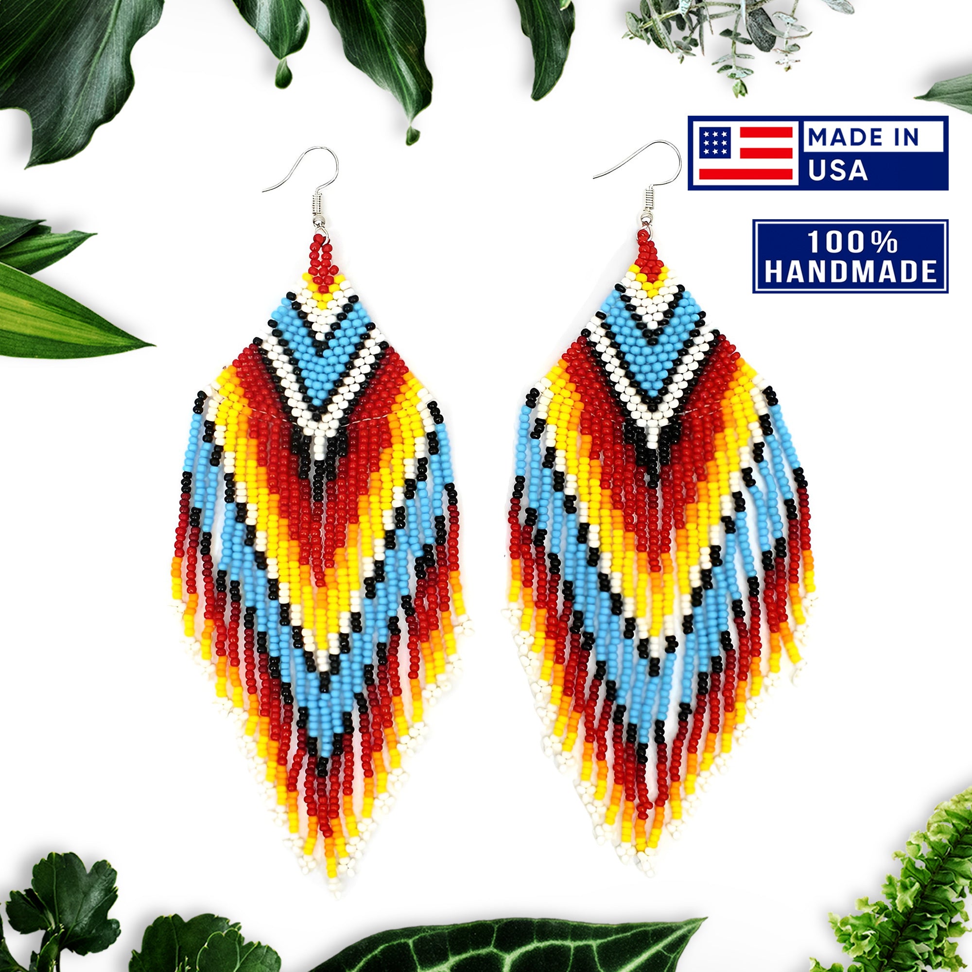 Handmade Ethnic Beaded Multi-Color Sun Color Hook Earrings - Native Style (E61/6)