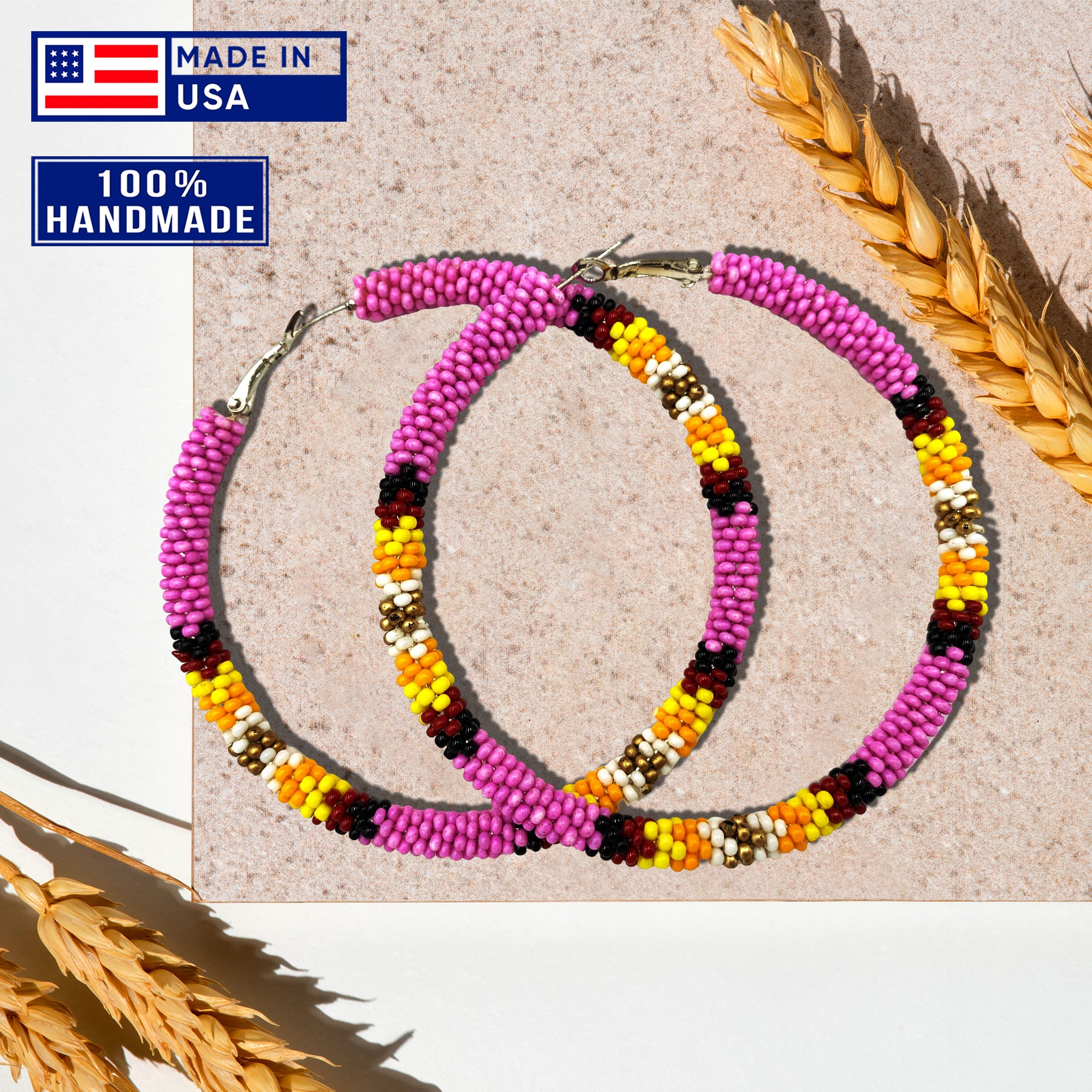 SALE 50% OFF - Handmade 3-Inch Hoop Round Pattern Beaded Earrings for Women