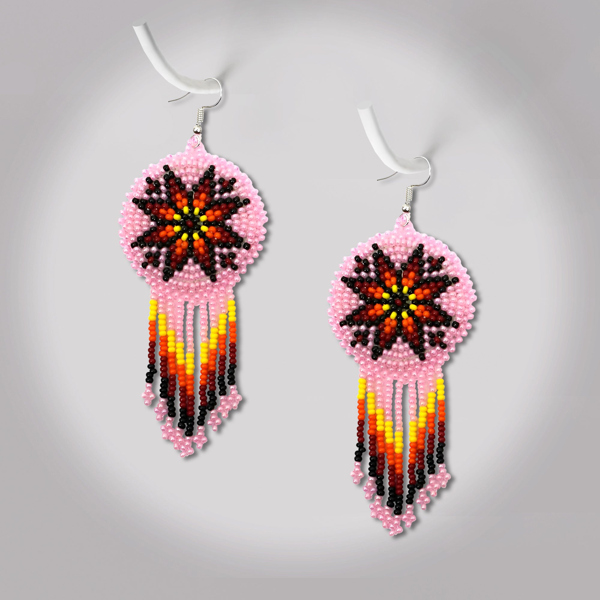 White and store fire colors beaded earrings