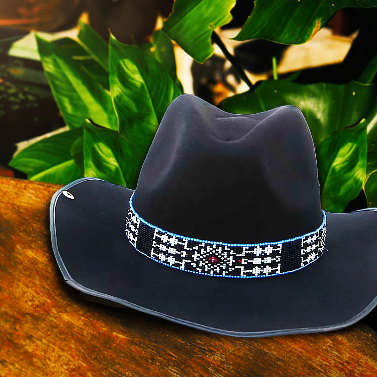 SALE 30% OFF - Medicine man’s Eye Beadwork Blue Black Beaded Cowboy Hat Band Belt IBL