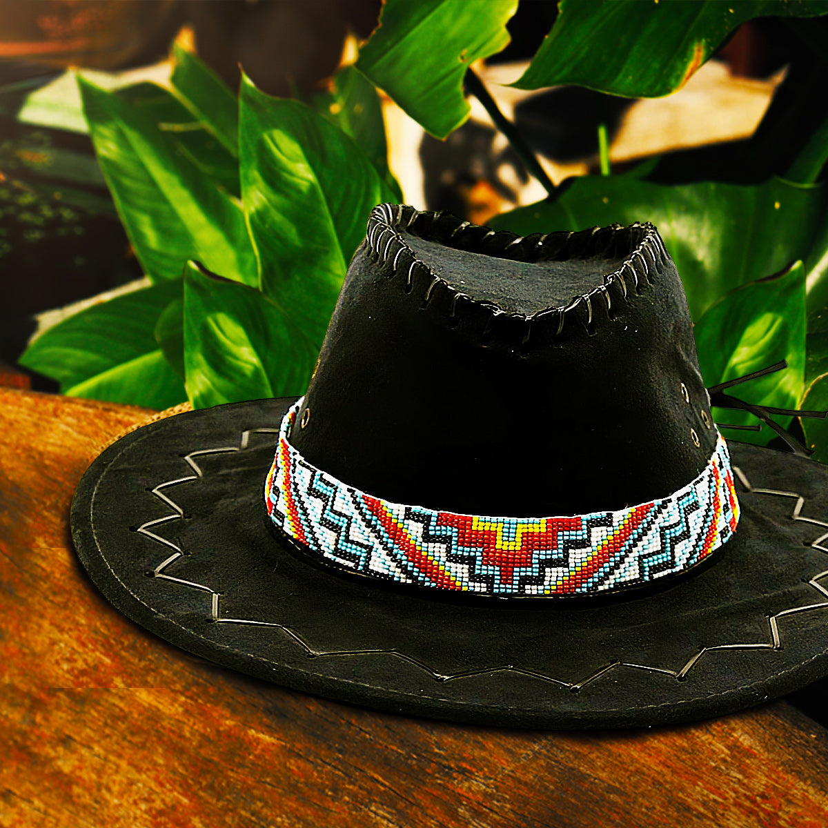 SALE 30% OFF -Handmade beaded Geometric White Multi-Colored loom Cowboy style Hatband IBL