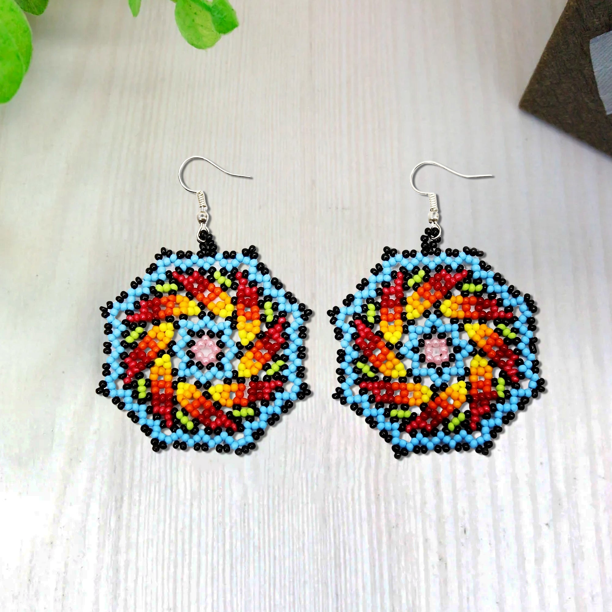 SALE 50% OFF - Octagon Blue Multi-Color Bohemian Beaded Handmade Earrings For Women