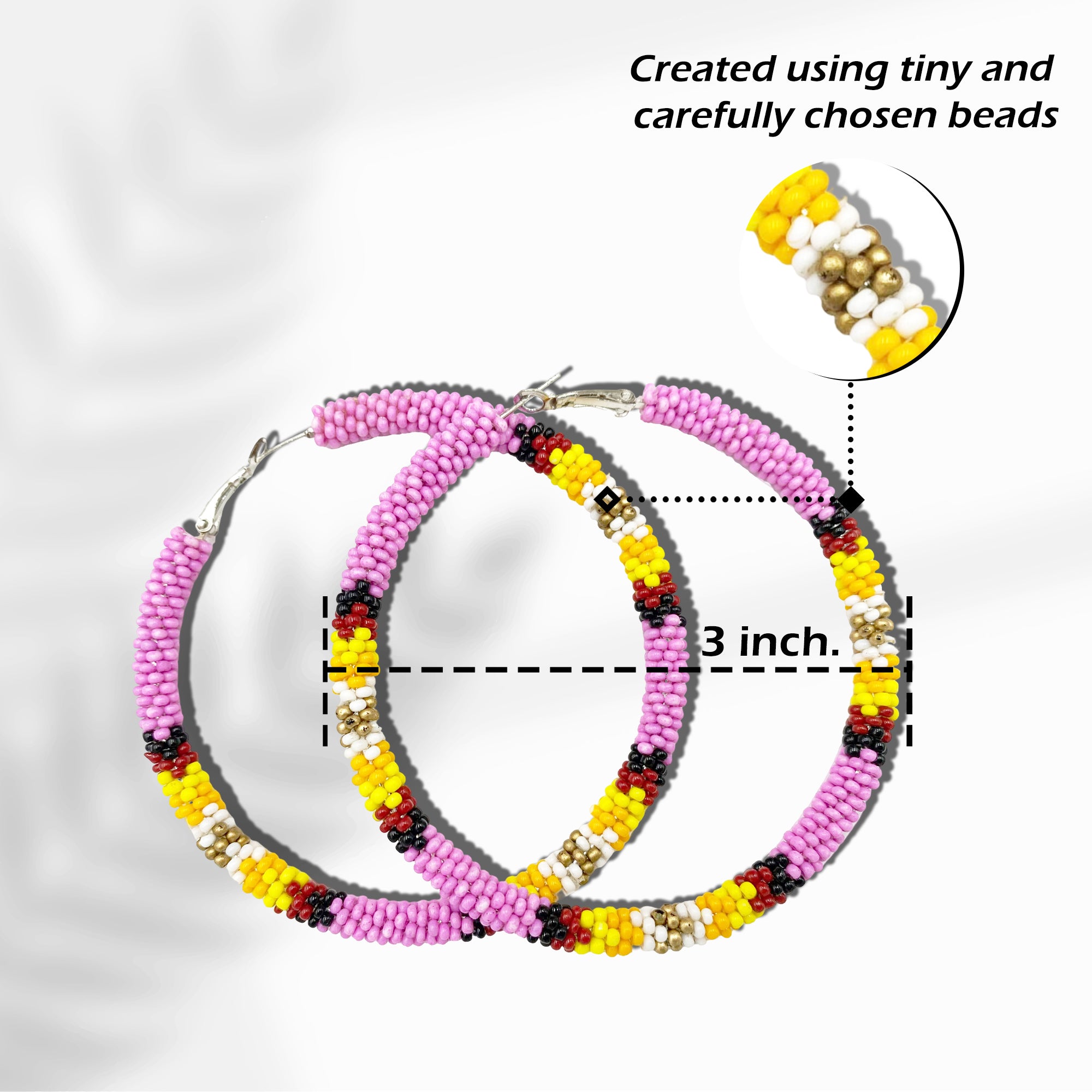 SALE 50% OFF - Handmade 3-Inch Hoop Round Pattern Beaded Earrings for Women