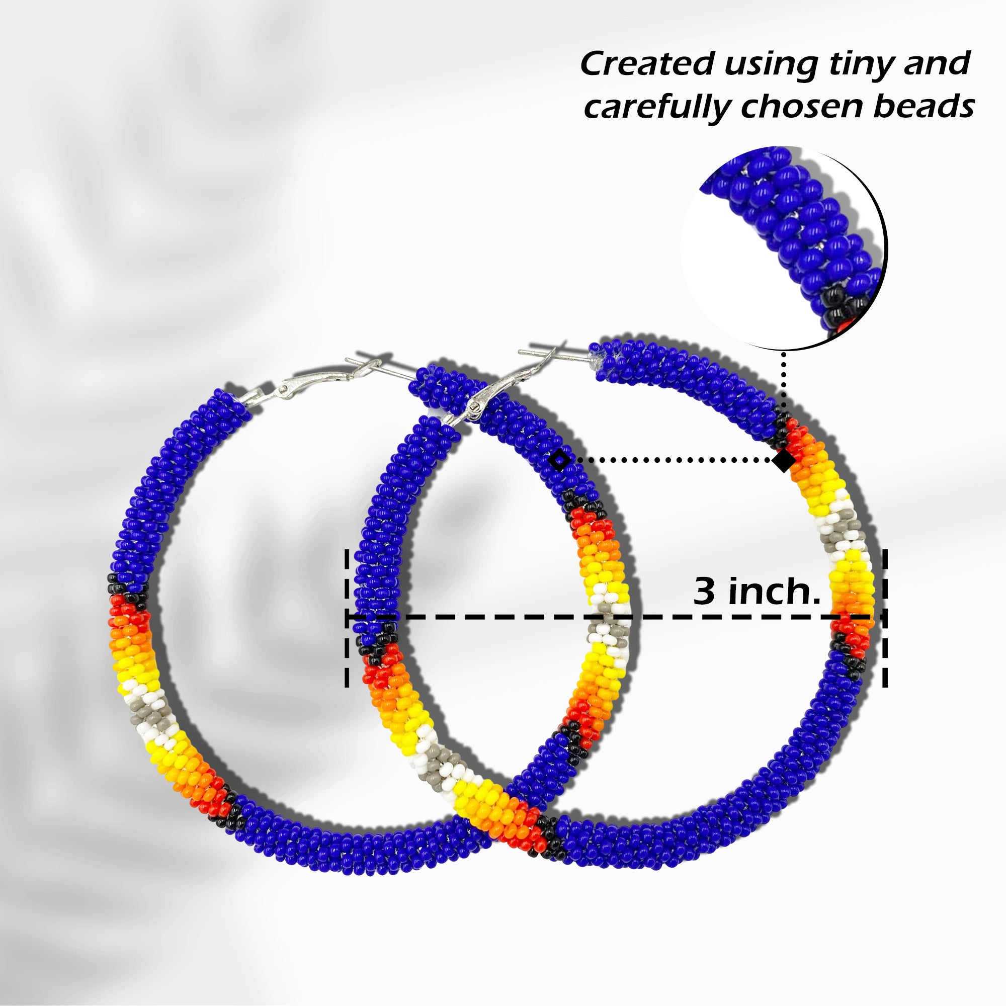 SALE 50% OFF - Handmade Deep Blue Pattern Hoop Beaded Earrings for Women