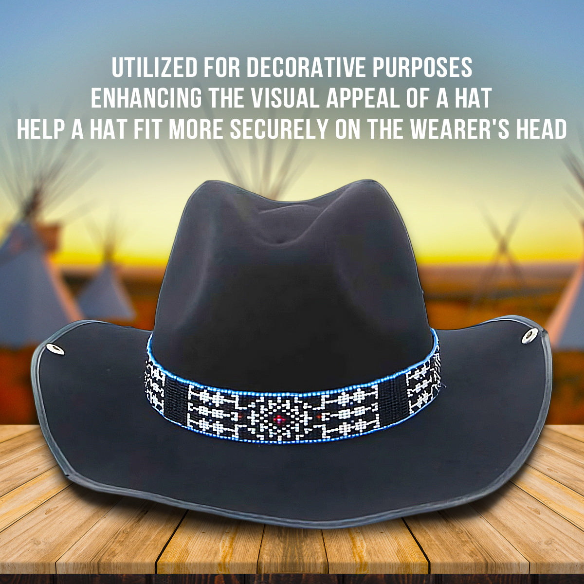SALE 30% OFF - Medicine man’s Eye Beadwork Blue Black Beaded Cowboy Hat Band Belt IBL