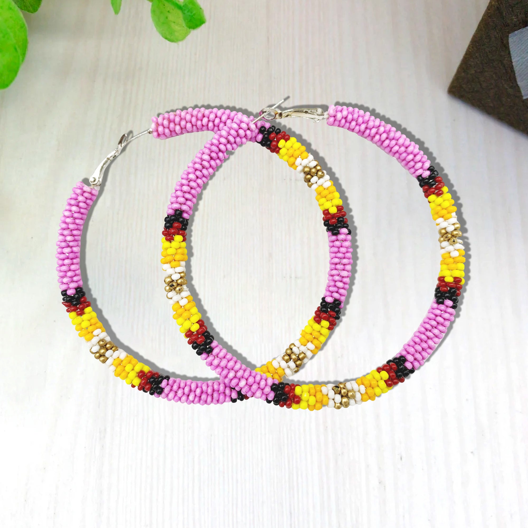 SALE 50% OFF - Handmade 3-Inch Hoop Round Pattern Beaded Earrings for Women