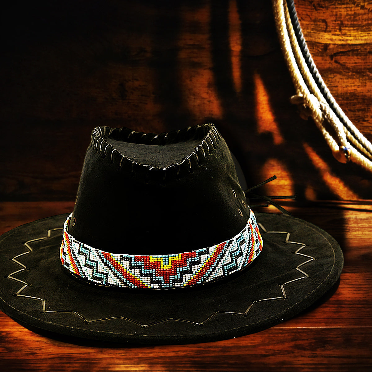 SALE 30% OFF -Handmade beaded Geometric White Multi-Colored loom Cowboy style Hatband IBL