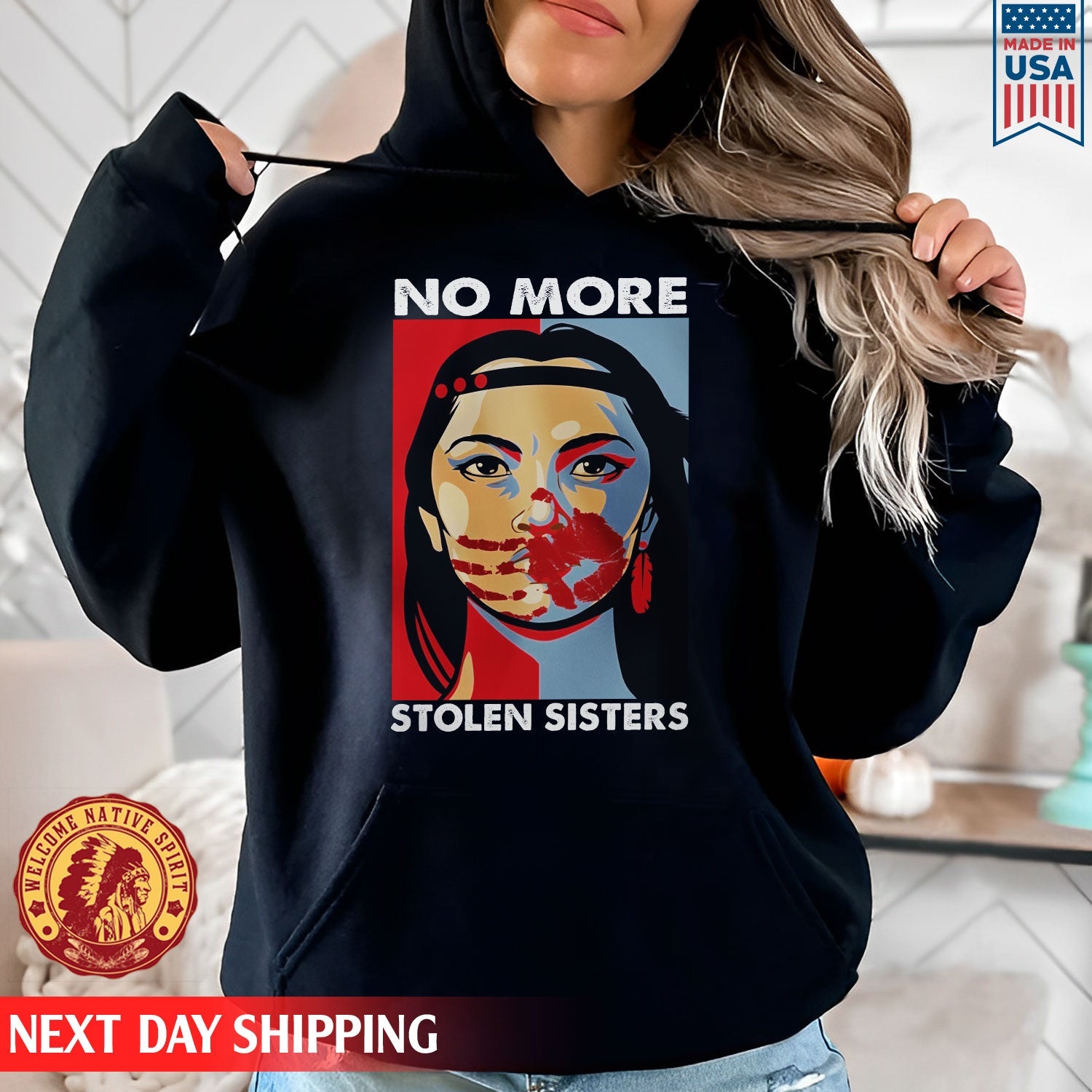 MMIW - No More Stolen Sisters Red Hand Woman Shirt 019